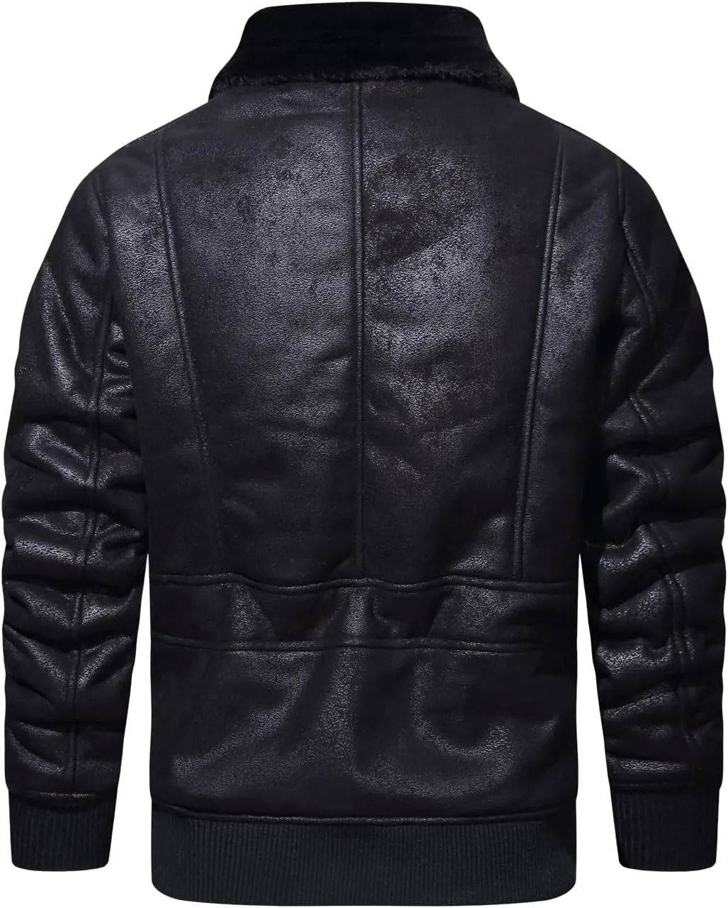 HOOD CREW Men’s Faux Fur Leather Jacket Autumn Winter Fleece Lined Coat Vintage Bomber Jacket