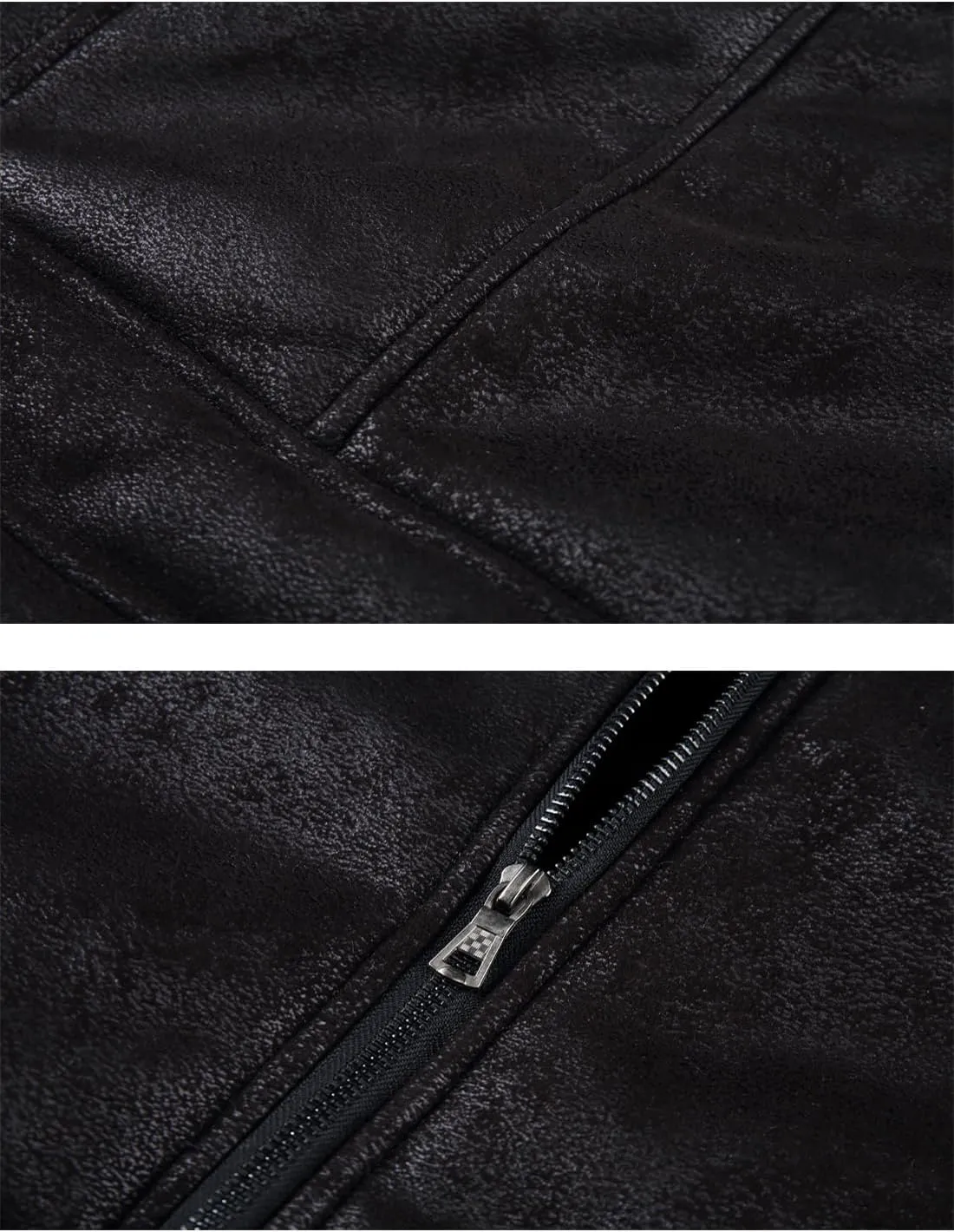 HOOD CREW Men’s Faux Fur Leather Jacket Autumn Winter Fleece Lined Coat Vintage Bomber Jacket