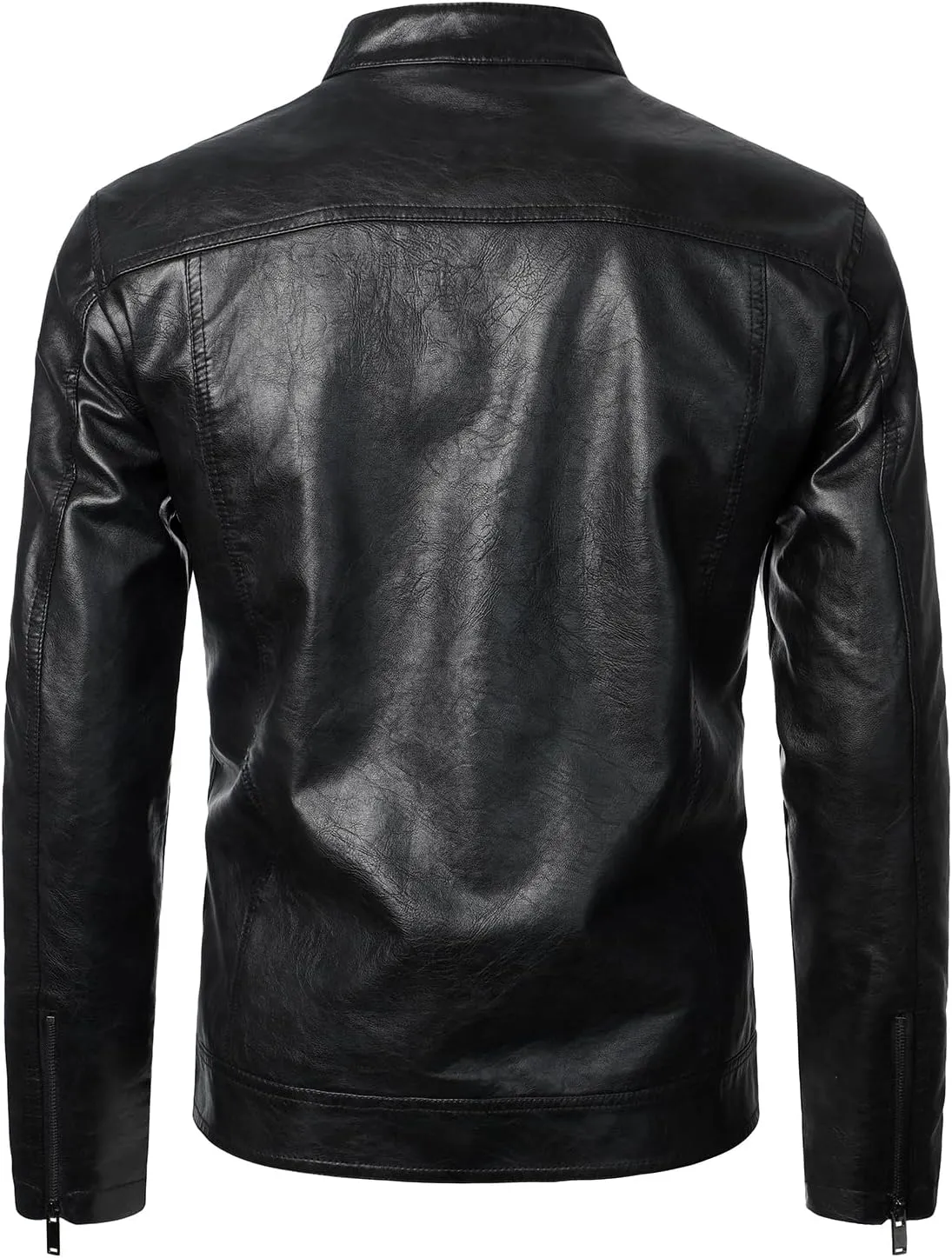 HOOD CREW Men’s Faux Leather Jacket Cool Biker Jackets Vintage Stand Collar Lightweight Leather Outwear Coat