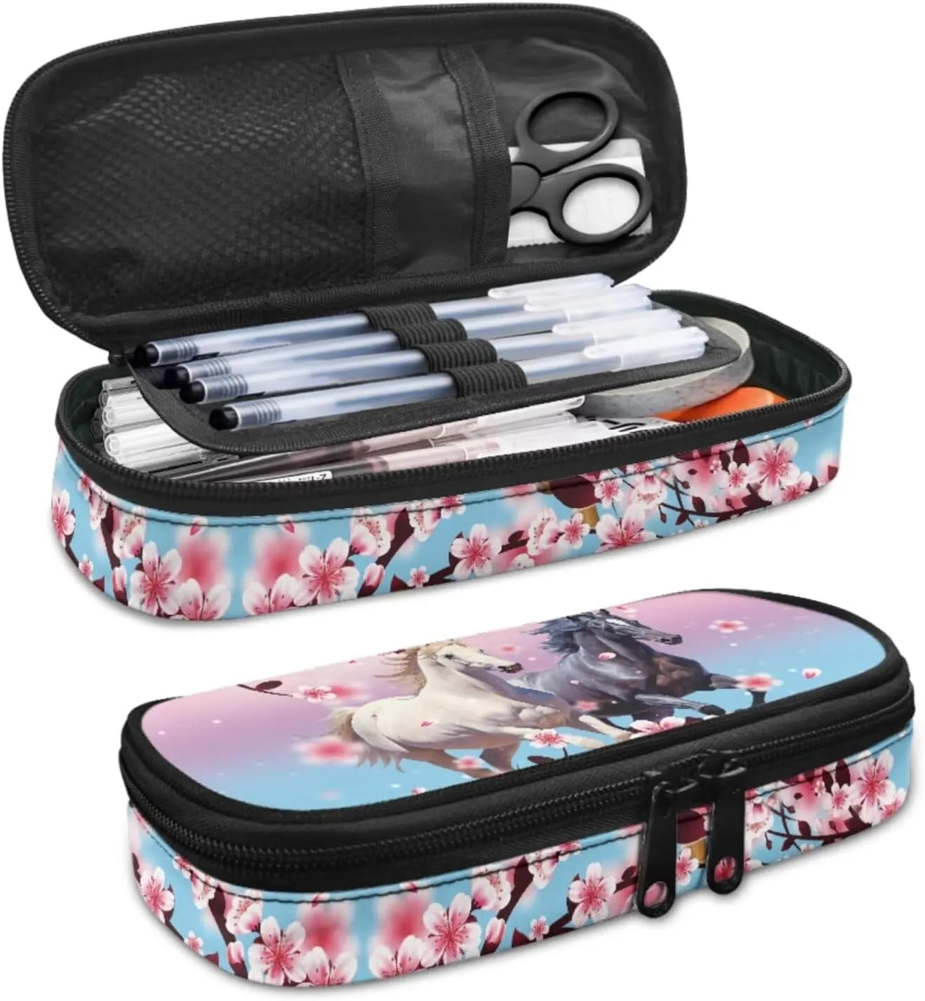 Horse Print 3 Piece Backpack Set for Girls 5td Grade Waterproof and Oil Proof Meal Bag Lunch Box 15 inch Portable School Bag for Middle School Junior Middle School