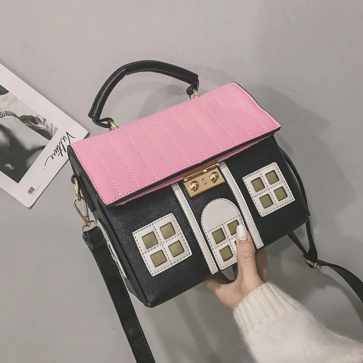 House Shaped Unique Novelty Purse for Women Mini Funny Weird Shoulder Crossbody Bag Handbag Clutch PU Leather