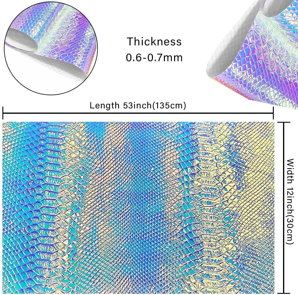 HYANG Holographic Snake Embossing Silver PU Faux Leather Sheets,Very Suitable for Making DIY Crafts,Handbags Leather Earrings, Bows,Sewing etc 1Rolls 12"X53" (30cmX135cm)