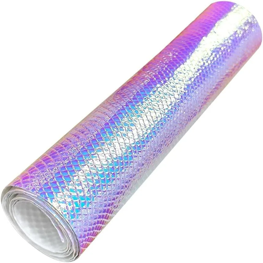 HYANG Holographic Snake Embossing Silver PU Faux Leather Sheets,Very Suitable for Making DIY Crafts,Handbags Leather Earrings, Bows,Sewing etc 1Rolls 12"X53" (30cmX135cm)