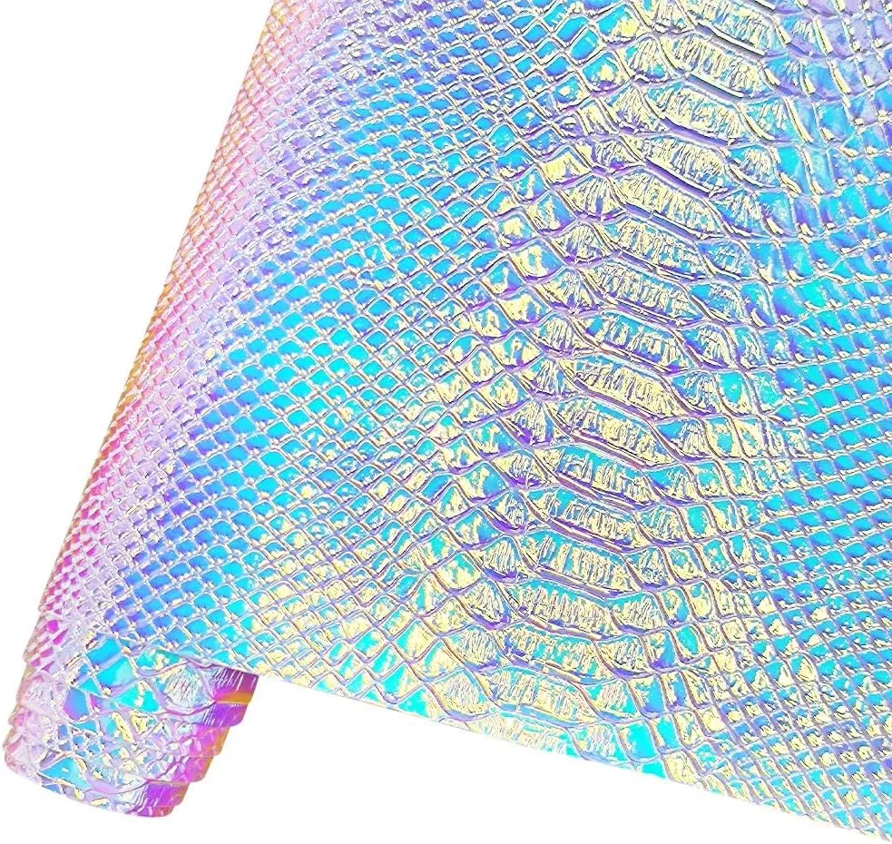 HYANG Holographic Snake Embossing Silver PU Faux Leather Sheets,Very Suitable for Making DIY Crafts,Handbags Leather Earrings, Bows,Sewing etc 1Rolls 12"X53" (30cmX135cm)