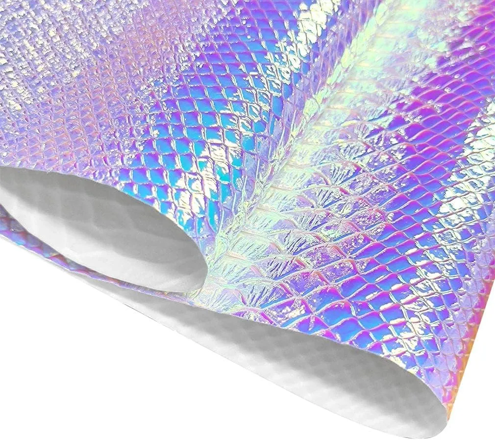 HYANG Holographic Snake Embossing Silver PU Faux Leather Sheets,Very Suitable for Making DIY Crafts,Handbags Leather Earrings, Bows,Sewing etc 1Rolls 12"X53" (30cmX135cm)