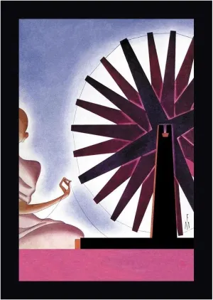 Indias Symbolic Wheel, 1932 by Frank McIntosh - 25" x 36" Framed Canvas Art Print - Black Frame - Ready to Hang