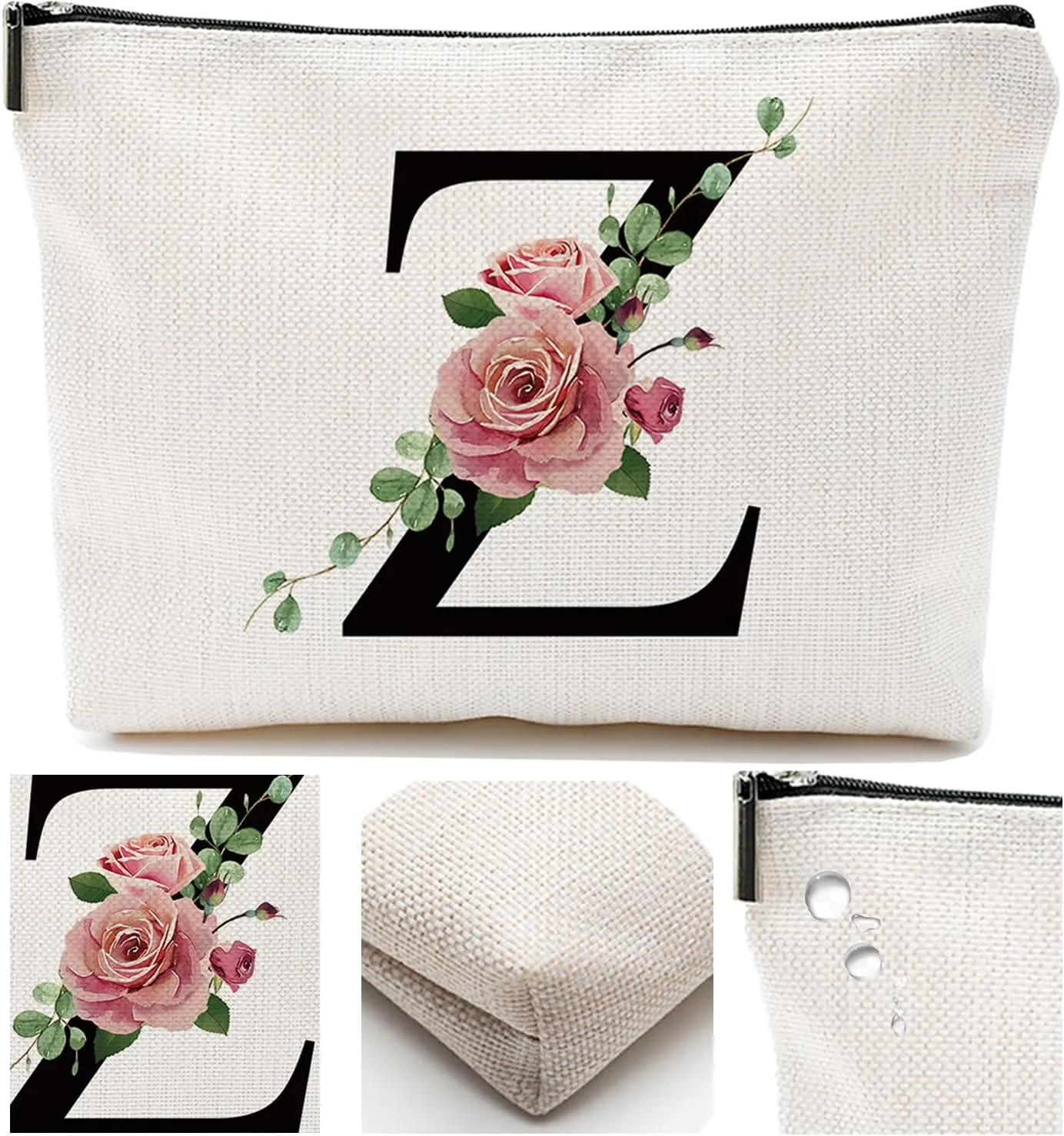 Initial A-Z Personalized Makeup Bag, Monogrammed Bridesmaid Gift Cosmetic Bag, Presents Portable Stationary Storage Organizer, Friendship Travel Makeup Bags