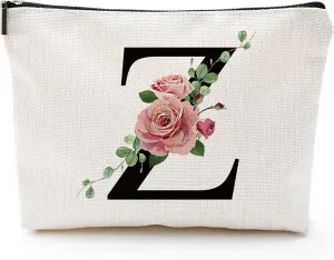 Initial A-Z Personalized Makeup Bag, Monogrammed Bridesmaid Gift Cosmetic Bag, Presents Portable Stationary Storage Organizer, Friendship Travel Makeup Bags