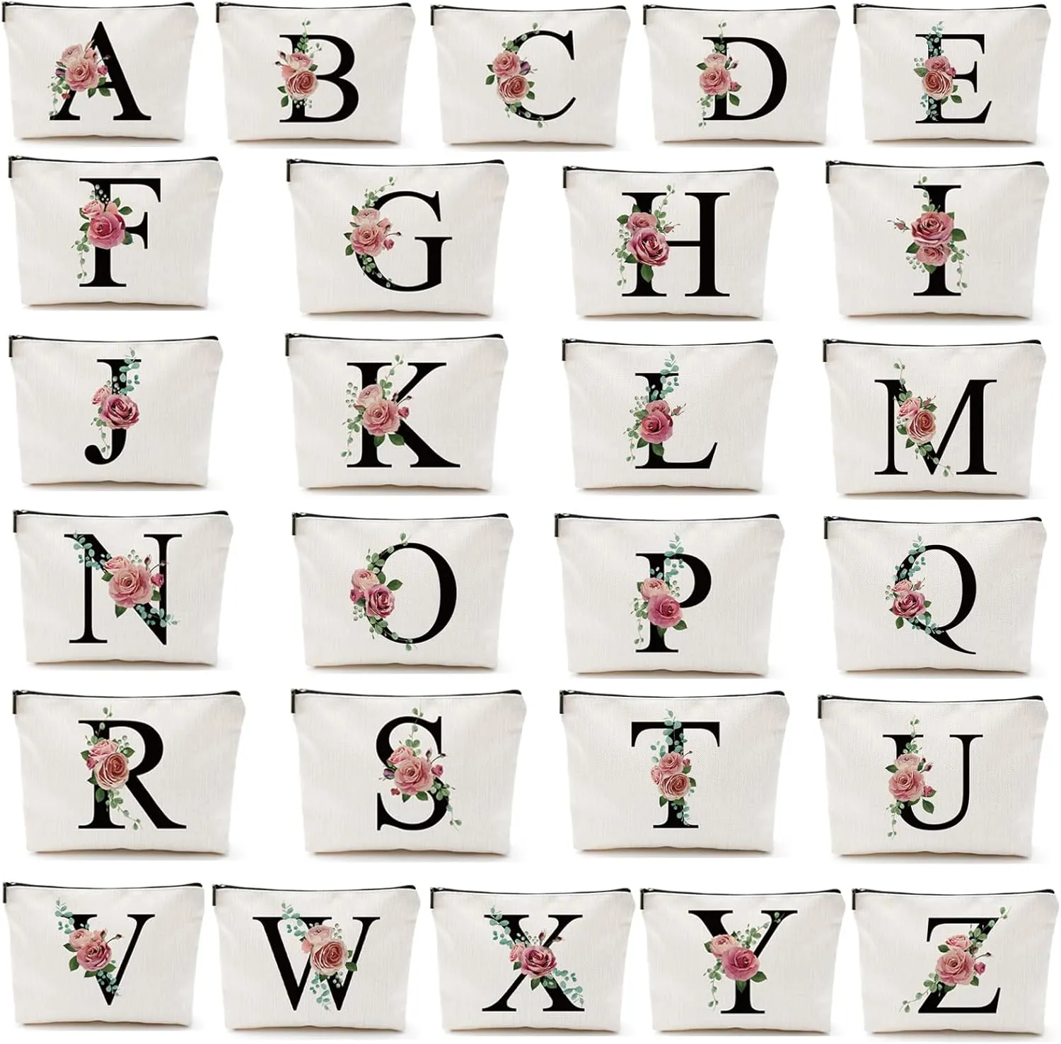 Initial A-Z Personalized Makeup Bag, Monogrammed Bridesmaid Gift Cosmetic Bag, Presents Portable Stationary Storage Organizer, Friendship Travel Makeup Bags