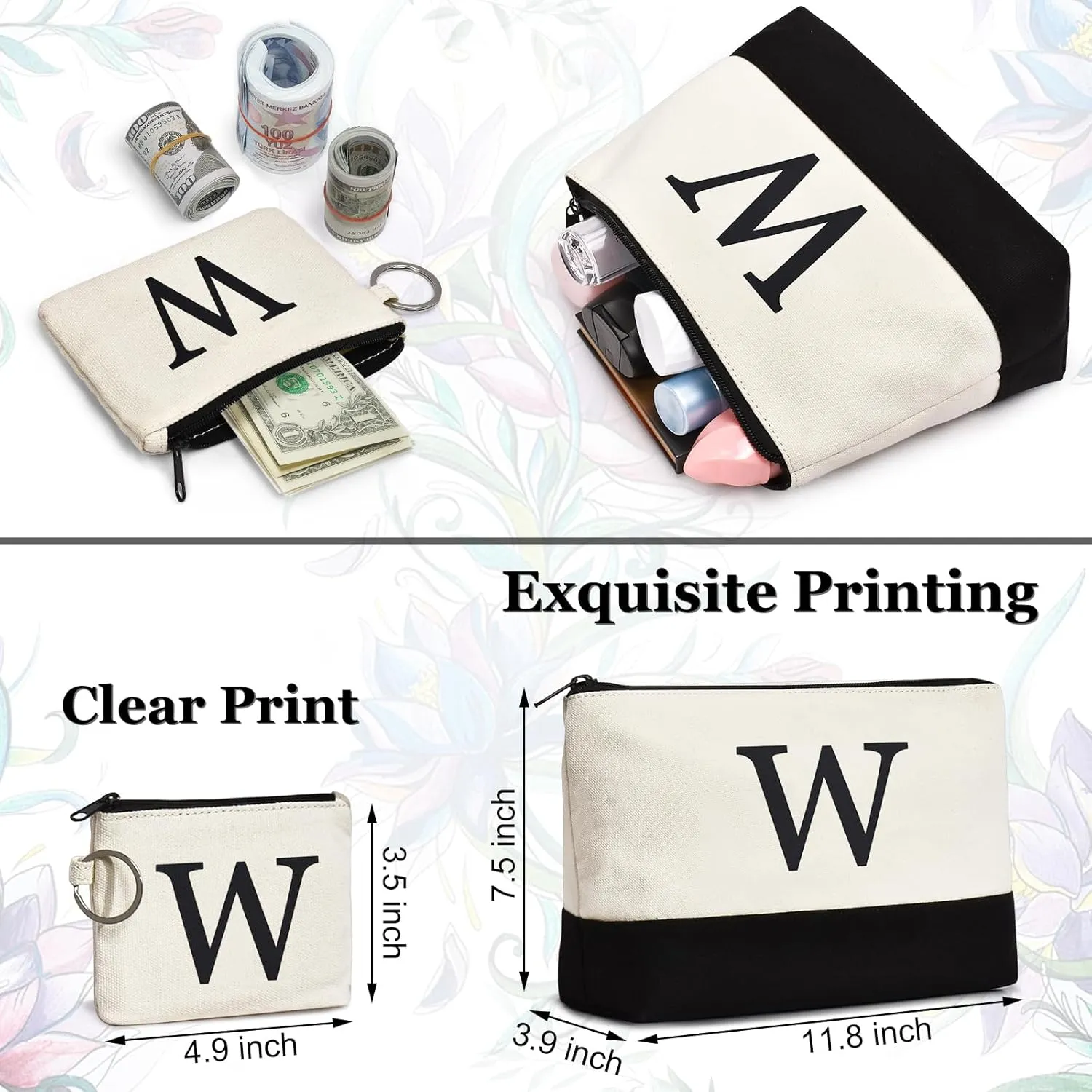 Initial Canvas Tote Bag Birthdays Gift for Women Mom Teacher Friend Bridesmaid,Custom for Wedding Beach Holidays