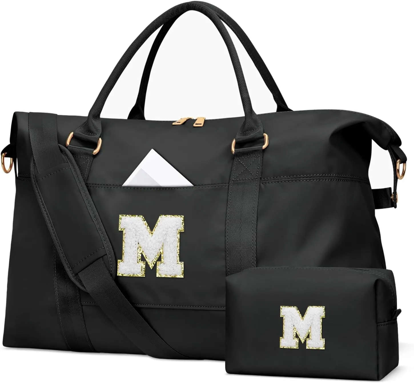Initial Girls Travel Duffel Bag, Weekender Bags for Women, Kids Overnight Gym Carry On Tote Bag with Makeup Bag, Personalized Teen Girls Gift Trendy Stuff(Black,M)
