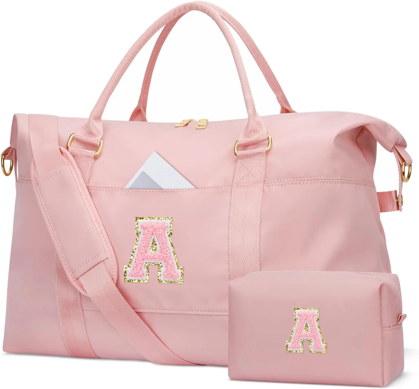 Initial Girls Travel Duffel Bag, Weekender Bags for Women, Kids Overnight Gym Carry On Tote Bag with Makeup Bag, Personalized Teen Girls Gift Trendy Stuff(Pink,A)