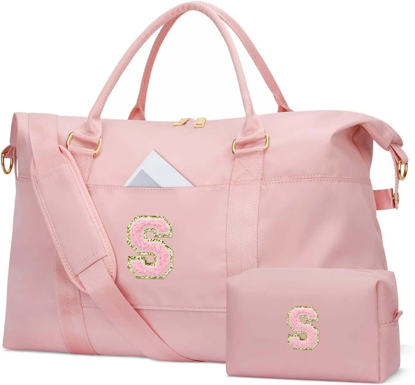 Initial Girls Travel Duffel Bag, Weekender Bags for Women, Kids Overnight Gym Carry On Tote Bag with Makeup Bag, Personalized Teen Girls Gift Trendy Stuff(Pink,S)