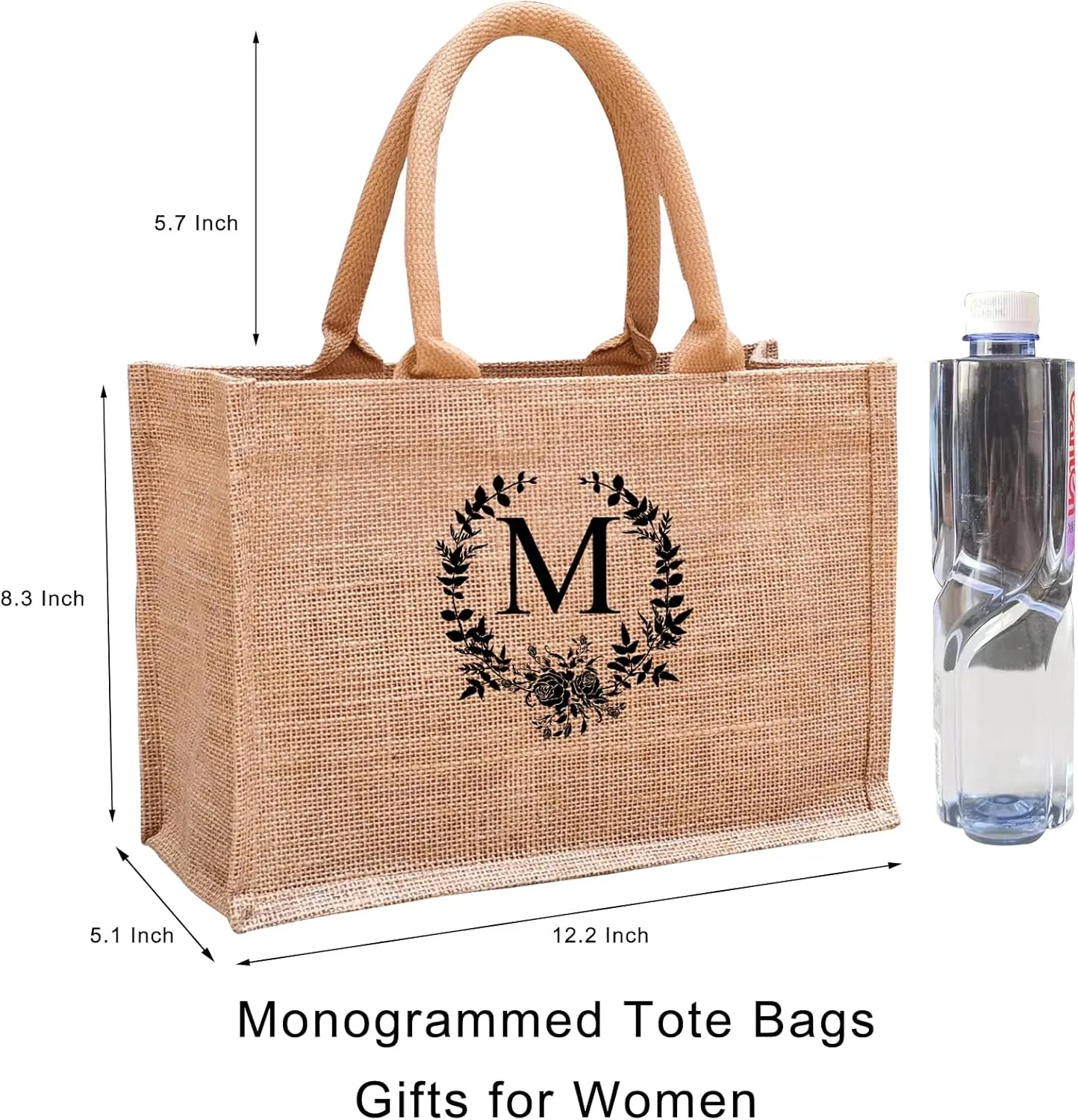 Initial Jute Tote Bags for Women, Thank You Gifts for Birthday, Wedding, Beach, Appreciation Gifts for Teacher