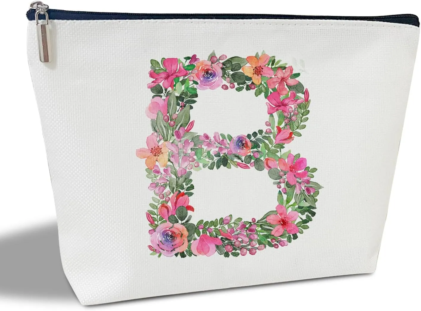 Initial Letter B Gifts for Women Mom Friend Besties Sister, Flower Monogrammed Makeup Bag, Cosmetic Travel Bag with Zipper for Mother's Day Wedding Graduation, Bride Bridesmaid Pouch Toiletry Bag - 02