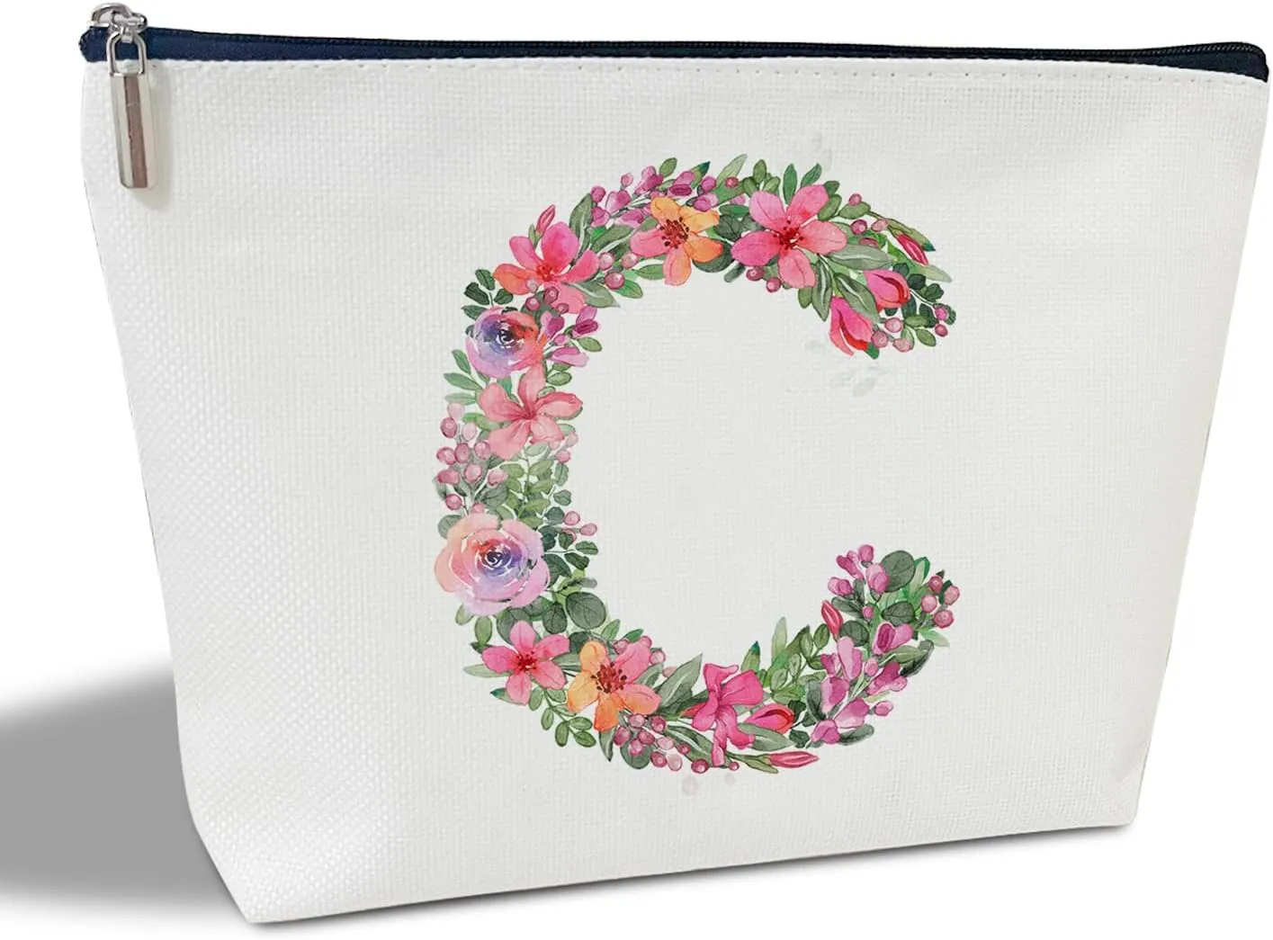 Initial Letter C Gifts for Women Mom Friend Besties Sister, Flower Monogrammed Makeup Bag, Cosmetic Travel Bag with Zipper for Mother's Day Wedding Graduation, Bride Bridesmaid Pouch Toiletry Bag - 03