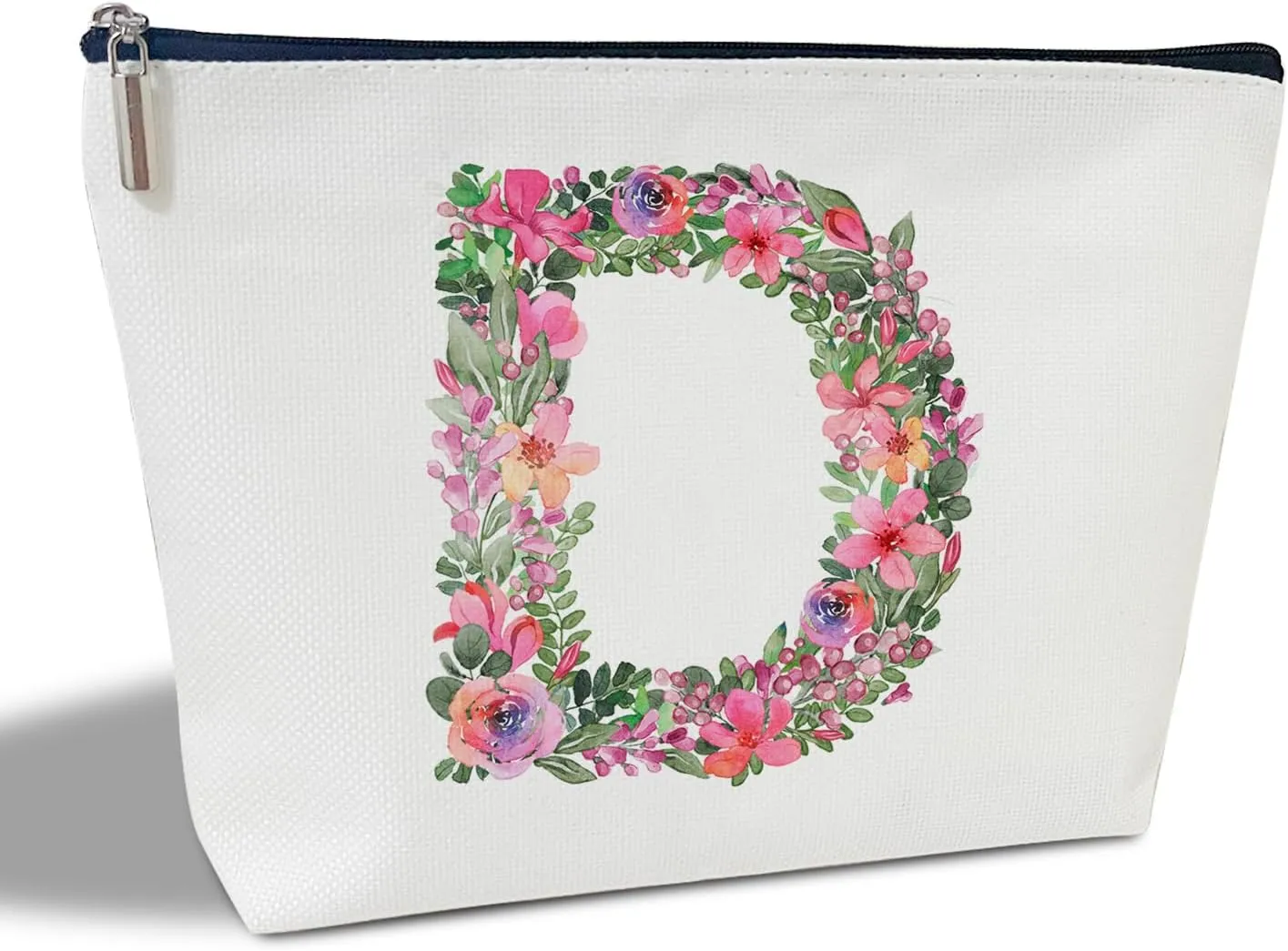 Initial Letter D Gifts for Women Mom Friend Besties Sister, Flower Monogrammed Makeup Bag, Cosmetic Travel Bag with Zipper for Mother's Day Wedding Graduation, Bride Bridesmaid Pouch Toiletry Bag - 04