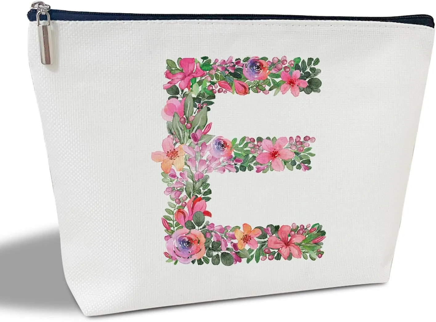 Initial Letter E Gifts for Women Mom Friend Besties Sister, Flower Monogrammed Makeup Bag, Cosmetic Travel Bag with Zipper for Mother's Day Wedding Graduation, Bride Bridesmaid Pouch Toiletry Bag - 05