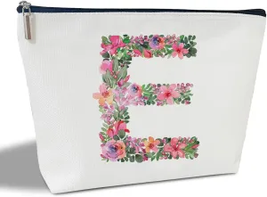 Initial Letter E Gifts for Women Mom Friend Besties Sister, Flower Monogrammed Makeup Bag, Cosmetic Travel Bag with Zipper for Mother's Day Wedding Graduation, Bride Bridesmaid Pouch Toiletry Bag - 05