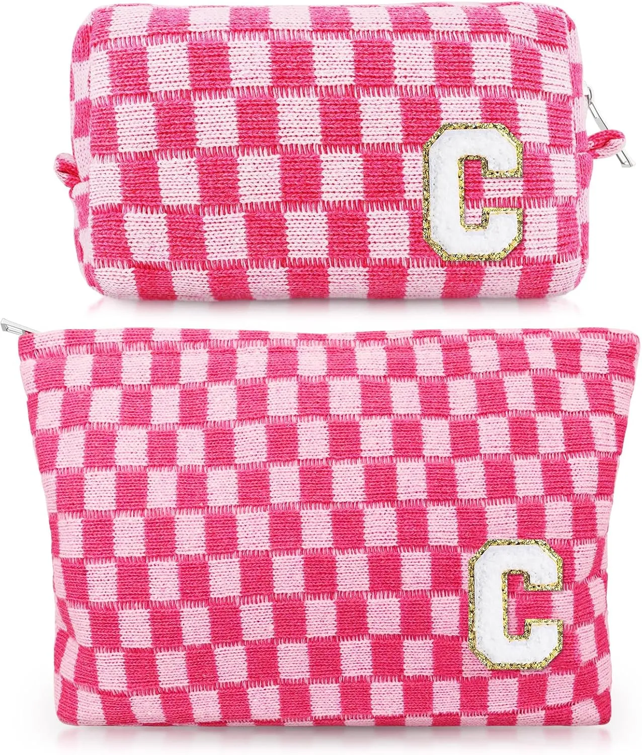 Initial Makeup Bags, Monogrammed Gifts for Women, Checkered Cosmetic Bag Travel Toiletry Bag Makeup Pouches Large Capacity Storage Bags - Personalized Bridesmaid, Birthday Gifts for Her Mom Friend