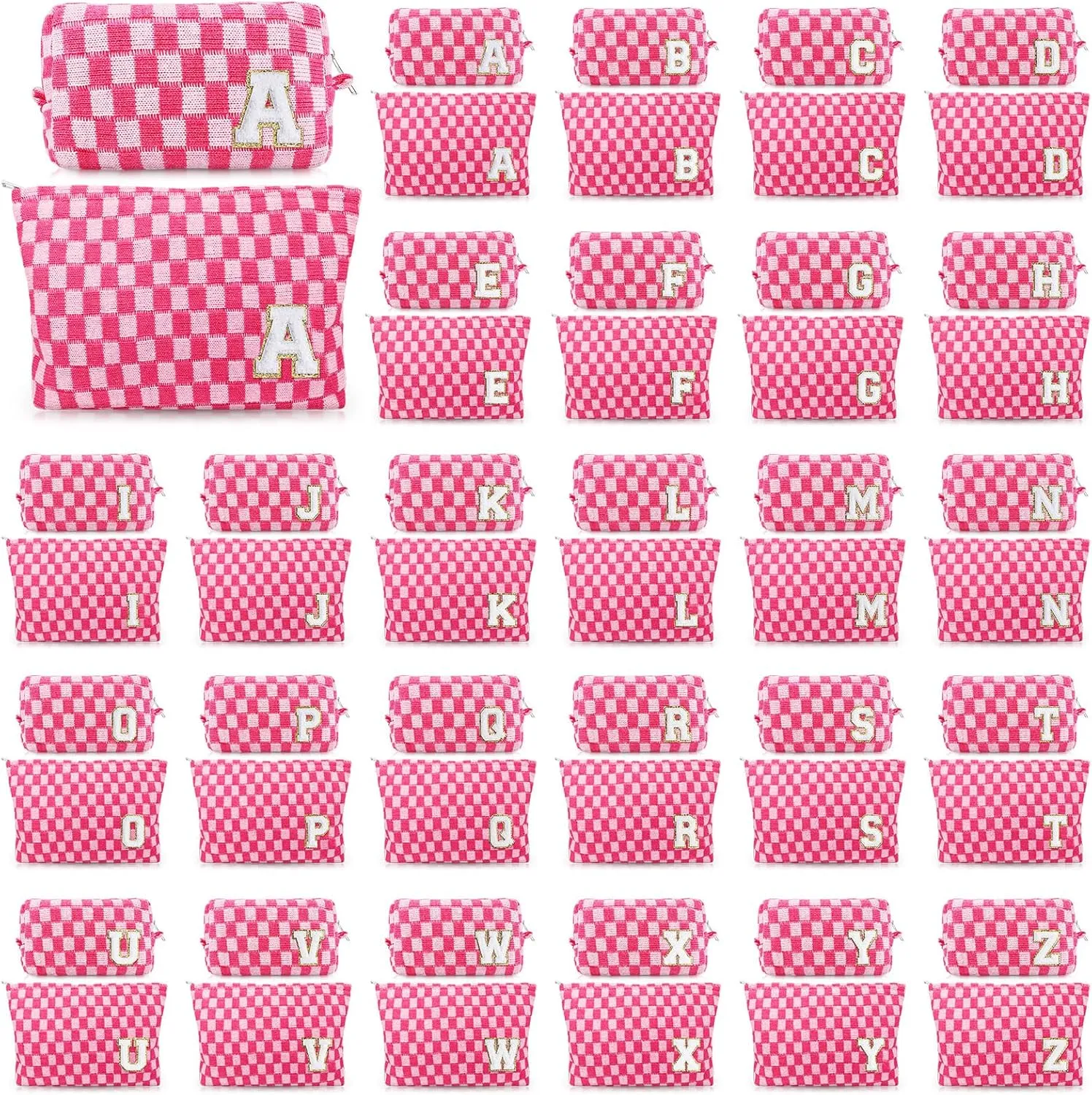 Initial Makeup Bags, Monogrammed Gifts for Women, Checkered Cosmetic Bag Travel Toiletry Bag Makeup Pouches Large Capacity Storage Bags - Personalized Bridesmaid, Birthday Gifts for Her Mom Friend