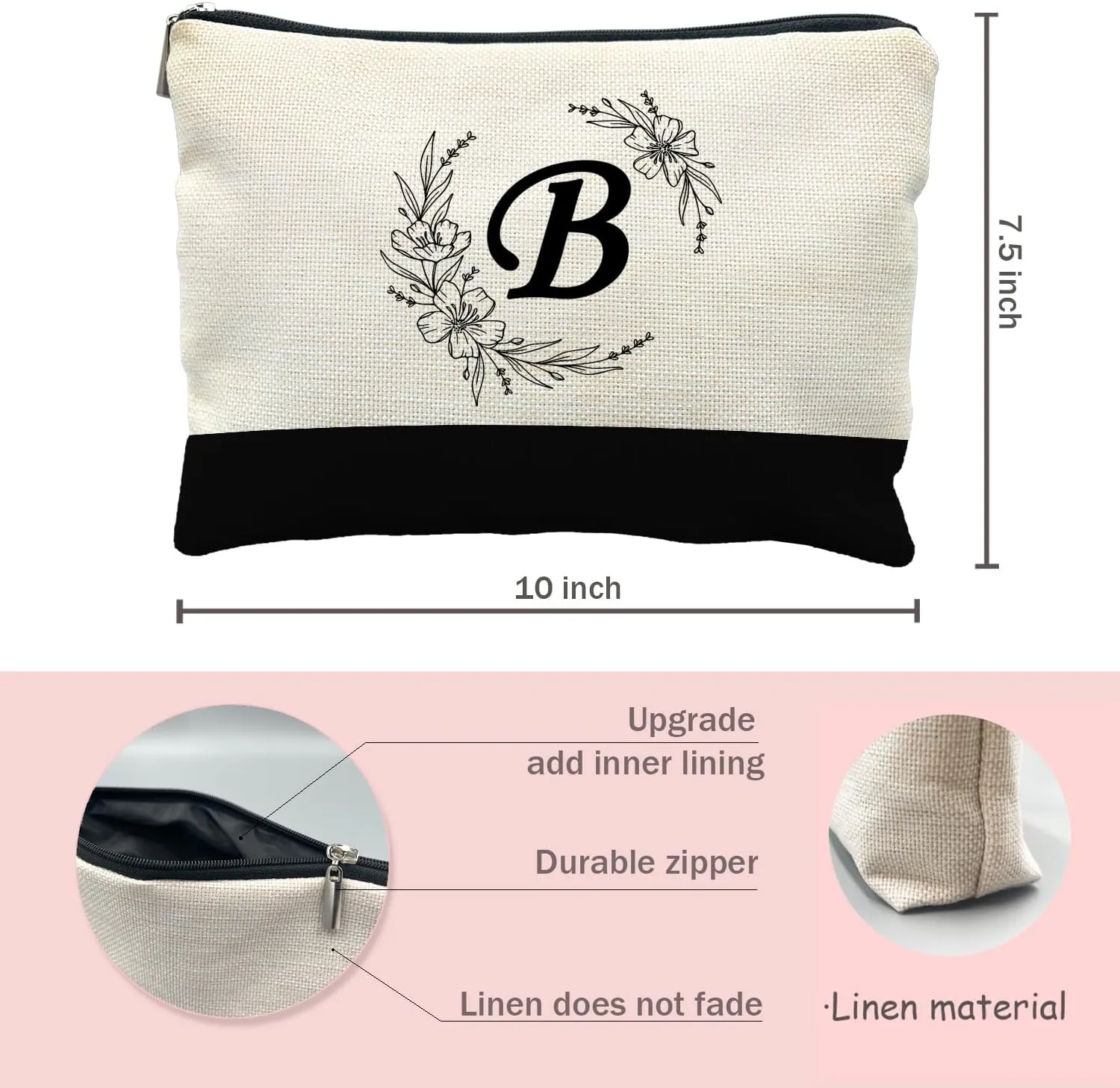Initial Monogram Personalized makeup bag,Bride Bridesmaid Cosmetic bag,personalized makeup bag,bridesmaid gifts,personalized gifts,make up bag,monogrammed gifts for women（B）