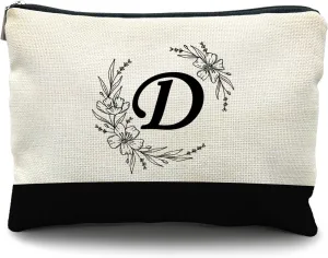 Initial Monogram Personalized makeup bag,Bride Bridesmaid Cosmetic bag,personalized makeup bag,bridesmaid gifts,personalized gifts,make up bag,monogrammed gifts for women（D）