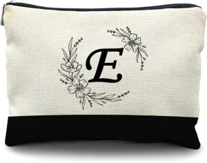 Initial Monogram Personalized makeup bag,Bride Bridesmaid Cosmetic bag,personalized makeup bag,bridesmaid gifts,personalized gifts,make up bag,monogrammed gifts for women（E）