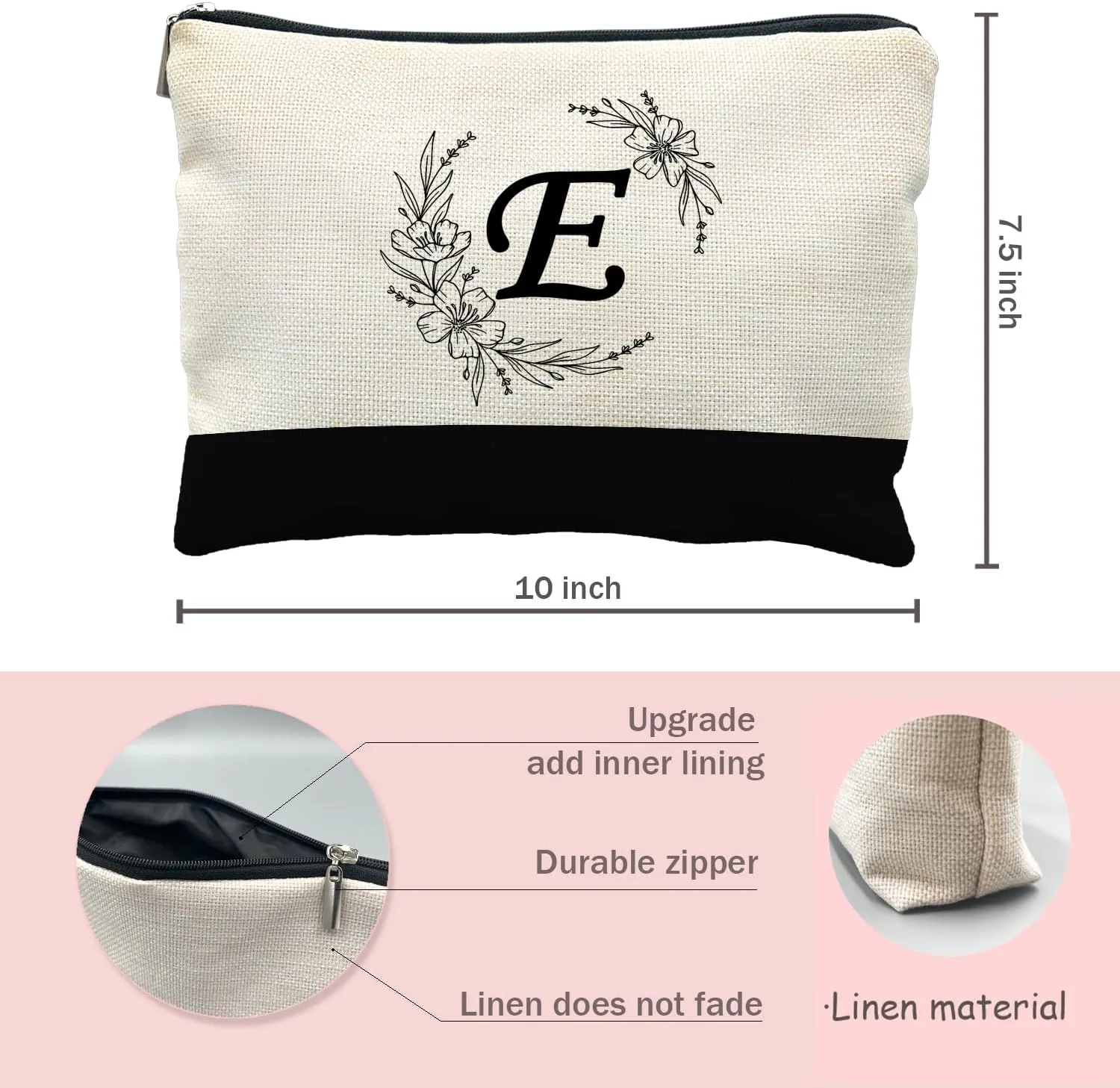 Initial Monogram Personalized makeup bag,Bride Bridesmaid Cosmetic bag,personalized makeup bag,bridesmaid gifts,personalized gifts,make up bag,monogrammed gifts for women（E）