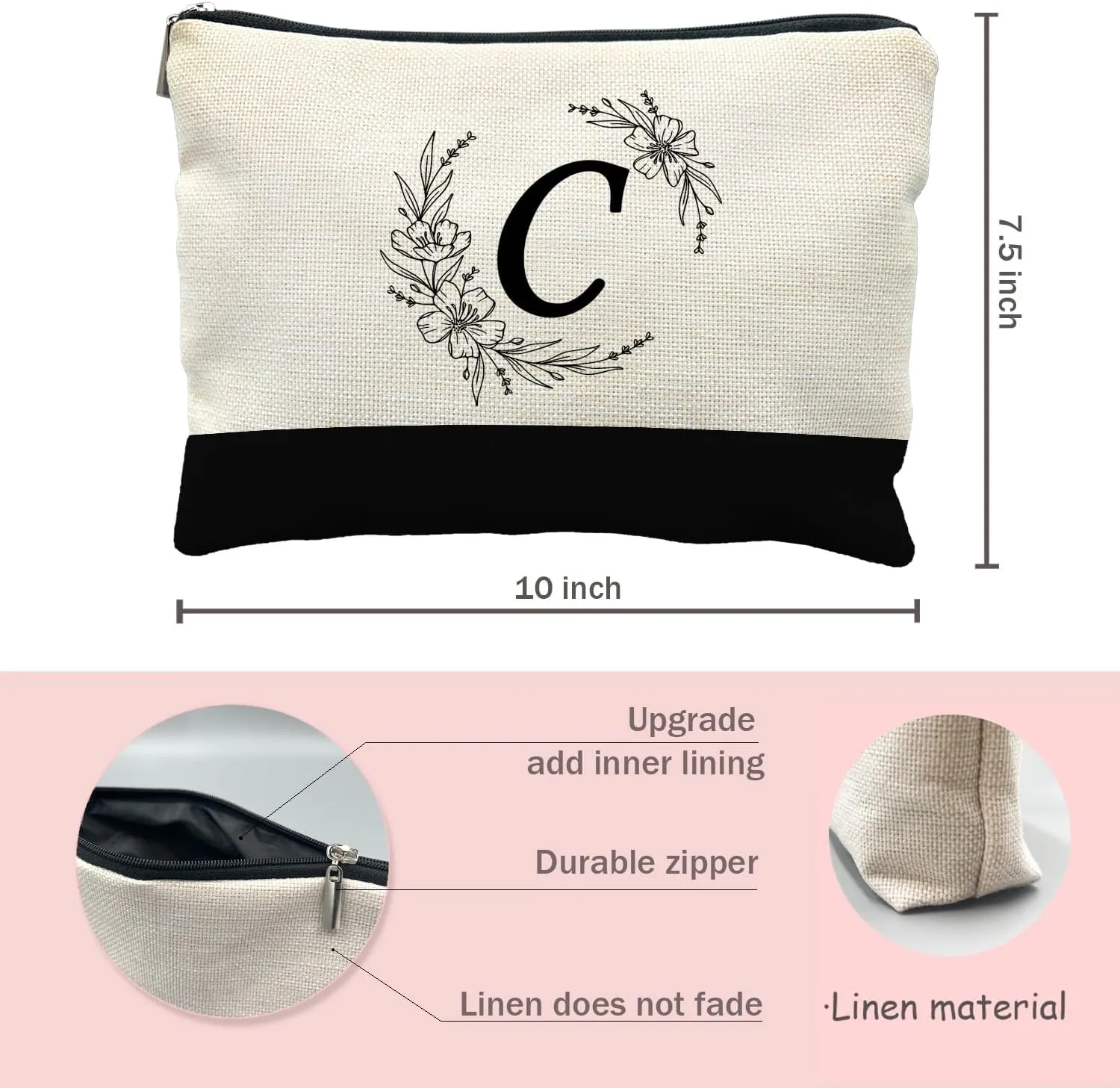 Initial Monogram Personalized makeup bag,c cosmetic bag,Bride Bridesmaid Cosmetic bag,personalized makeup bag,bridesmaid gifts,personalized gifts,make up bag,monogrammed gifts for women（C）