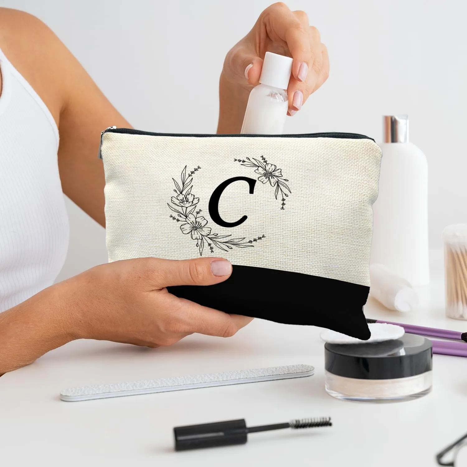 Initial Monogram Personalized makeup bag,c cosmetic bag,Bride Bridesmaid Cosmetic bag,personalized makeup bag,bridesmaid gifts,personalized gifts,make up bag,monogrammed gifts for women（C）