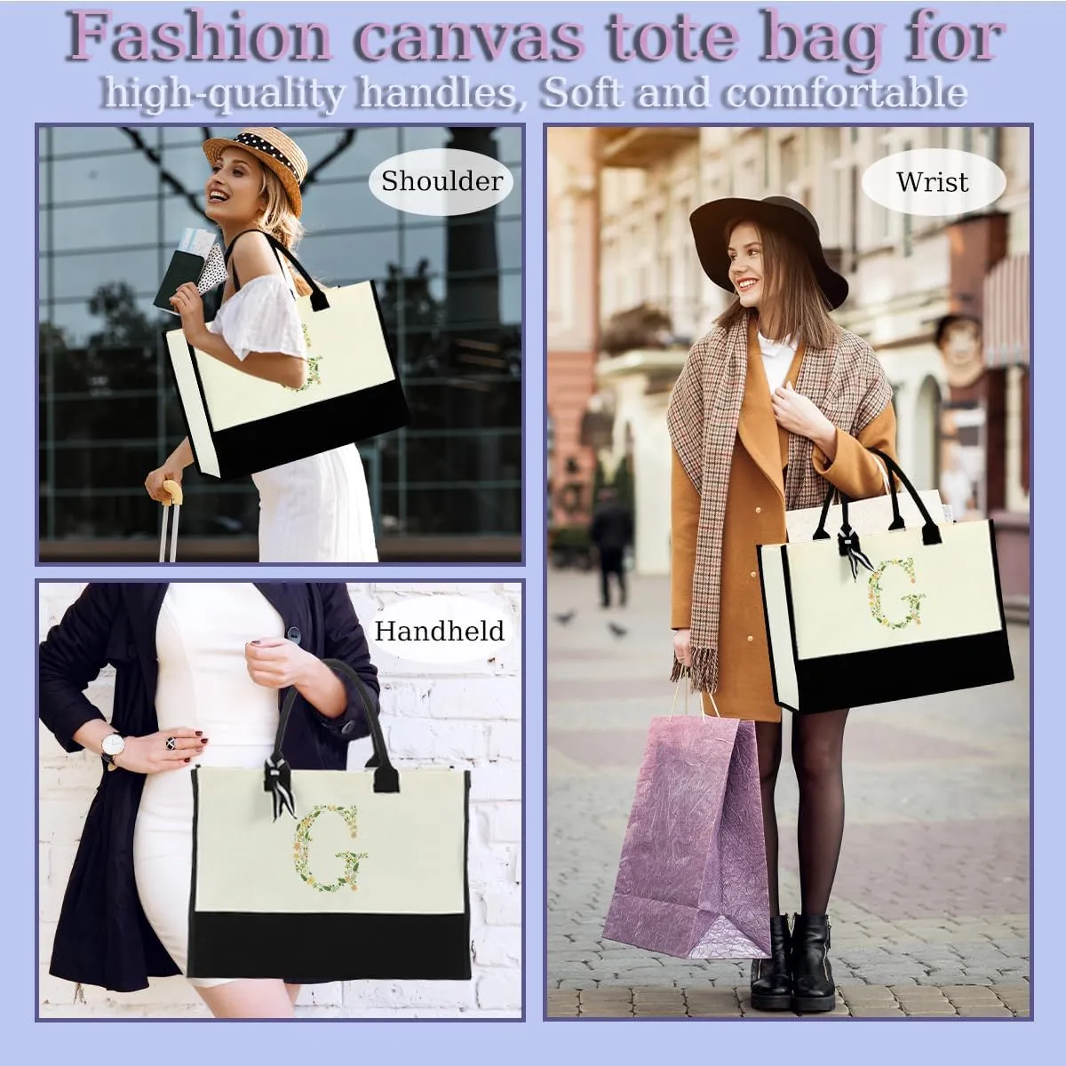 Initial Tote Bag Floral Personalized Beach Bag Reusable Grocery Bags Bridal Shower Wedding Monogrammed Gifts for Women