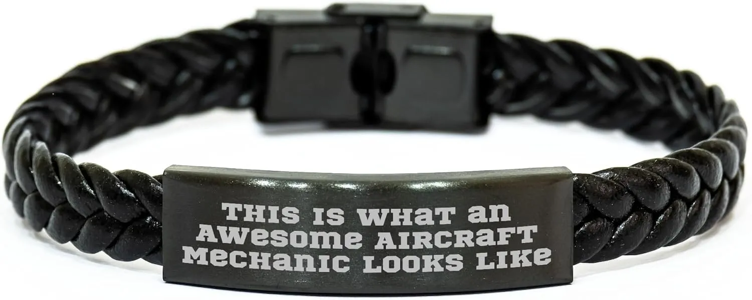 Inspirational Aircraft Mechanic Quote Leather Interlaced Gift for Best Friend's Birthday - Durable Stainless Steel and PU Leather Combination - Unique Presents for Aviation Enthusiasts