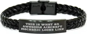 Inspirational Aircraft Mechanic Quote Leather Interlaced Gift for Best Friend's Birthday - Durable Stainless Steel and PU Leather Combination - Unique Presents for Aviation Enthusiasts