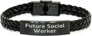 Inspirational Future Social Worker Interlaced Leather Bracelet Gifts for Social Worker, Unique Father's Day Unique Gifts from Daughter, Son