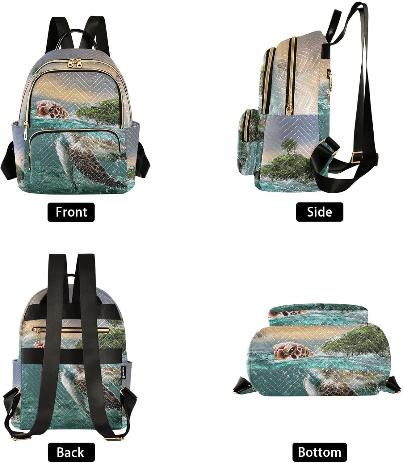 Islands & Turtles Mini Backpack Women's Quilted Small Backpack Purse for Women College Fashion Travel Daypack Shoulder Bag