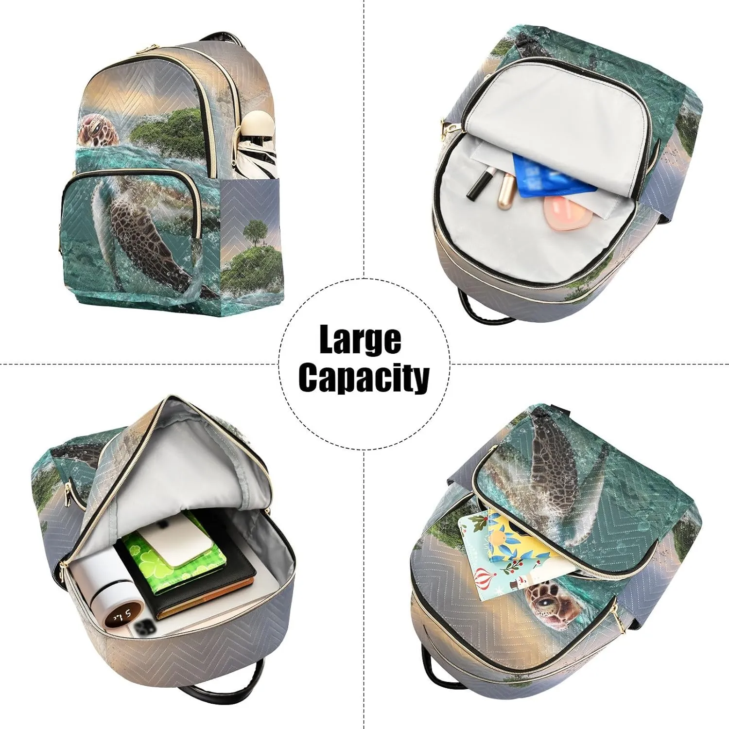Islands & Turtles Mini Backpack Women's Quilted Small Backpack Purse for Women College Fashion Travel Daypack Shoulder Bag