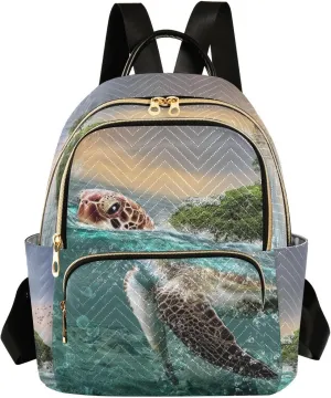 Islands & Turtles Mini Backpack Women's Quilted Small Backpack Purse for Women College Fashion Travel Daypack Shoulder Bag