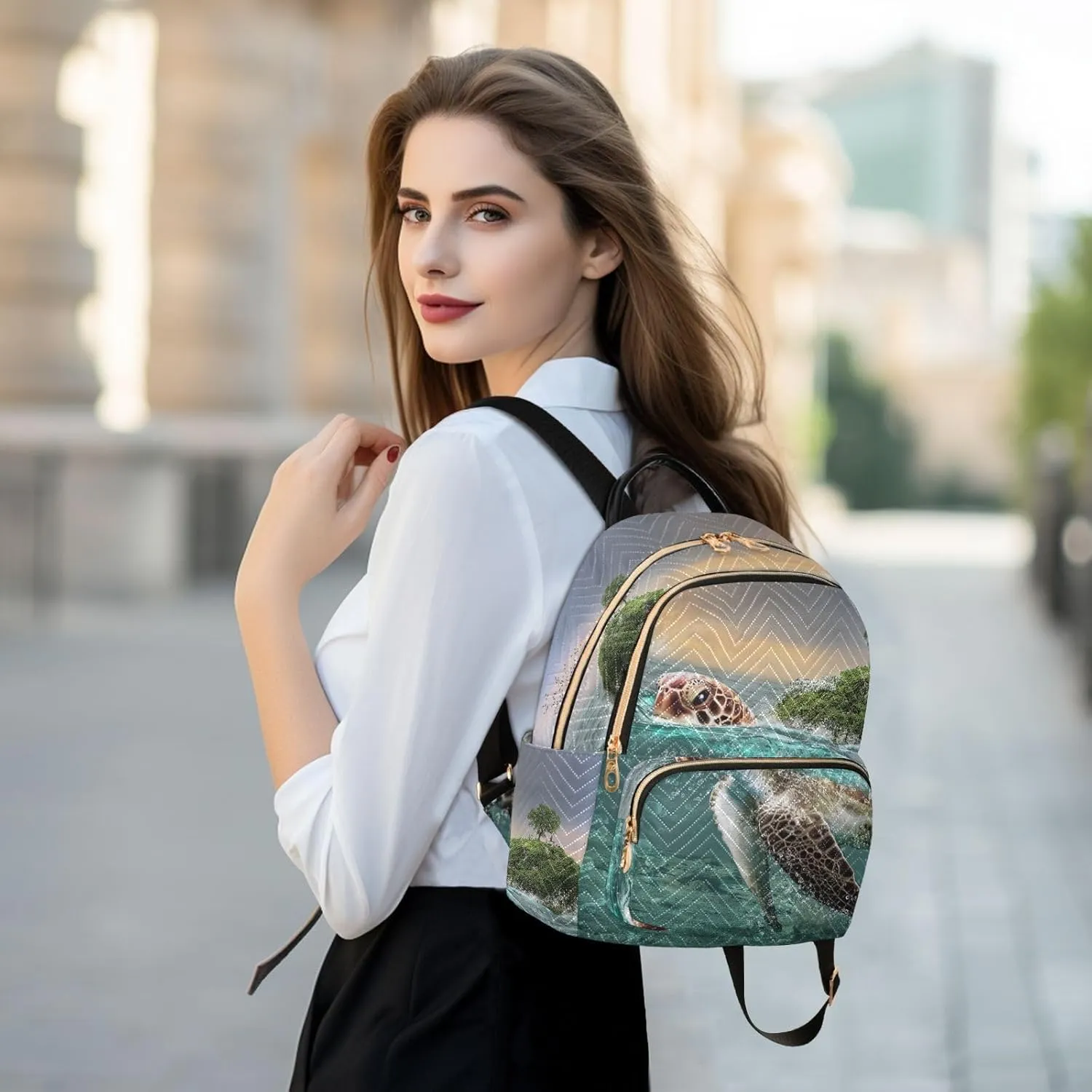 Islands & Turtles Mini Backpack Women's Quilted Small Backpack Purse for Women College Fashion Travel Daypack Shoulder Bag
