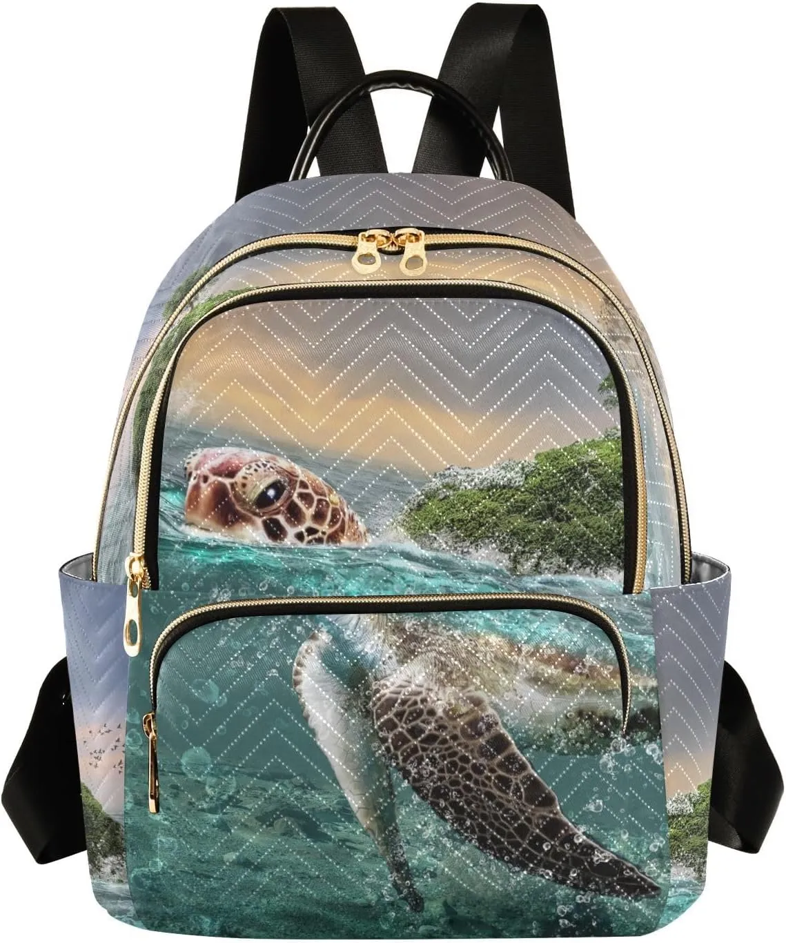 Islands & Turtles Mini Backpack Women's Quilted Small Backpack Purse for Women College Fashion Travel Daypack Shoulder Bag