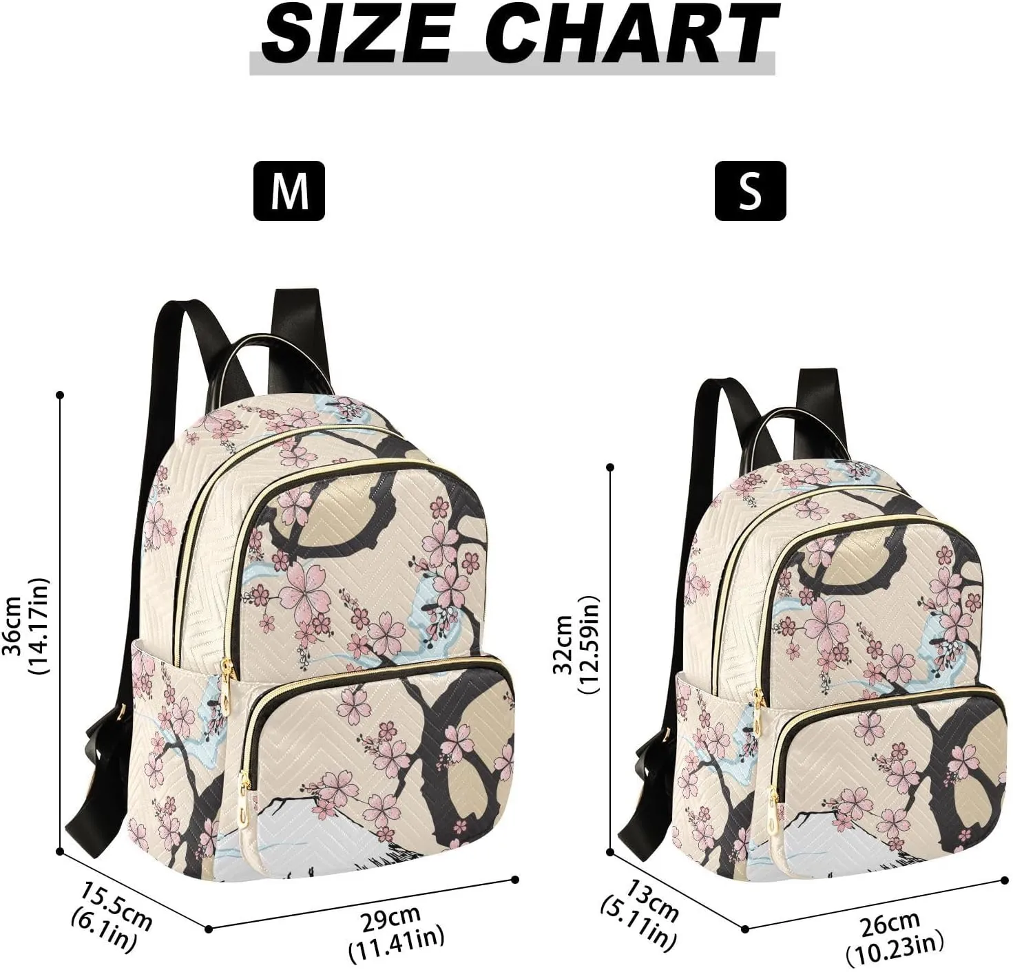 Japanese Fuji Mountain and Sakua Tree Mini Backpack Women's Quilted Small Backpack Purse for Women College Fashion Travel Daypack Shoulder Bag