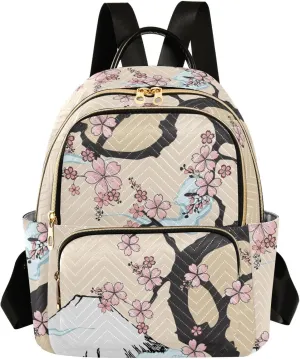 Japanese Fuji Mountain and Sakua Tree Mini Backpack Women's Quilted Small Backpack Purse for Women College Fashion Travel Daypack Shoulder Bag