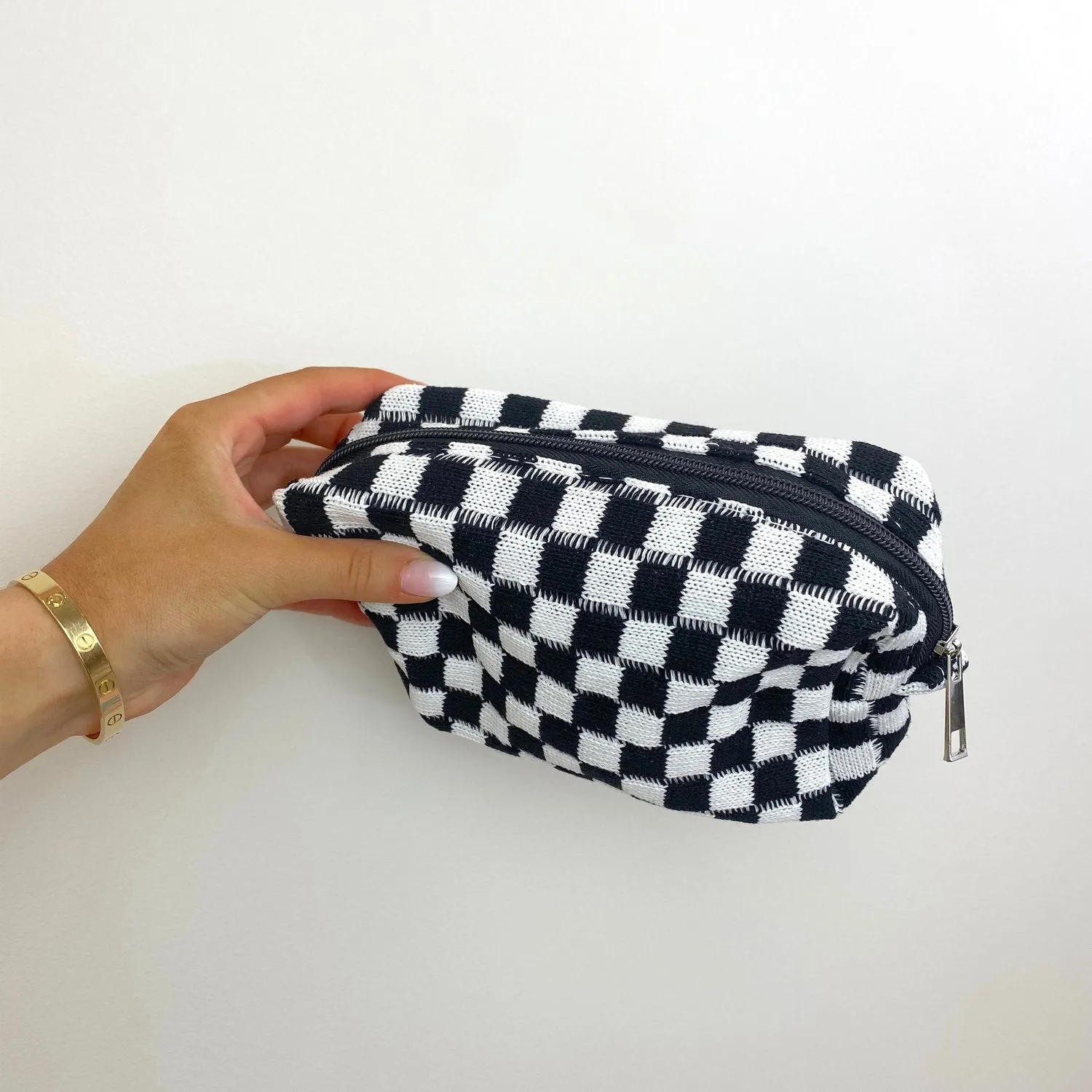 Jeannette Black Crochet Checkered Pouch