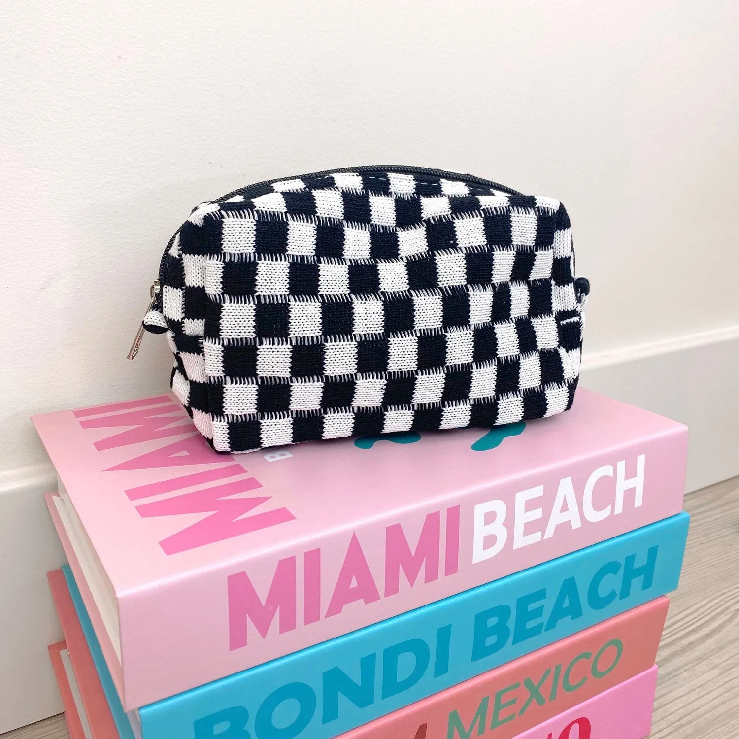 Jeannette Black Crochet Checkered Pouch