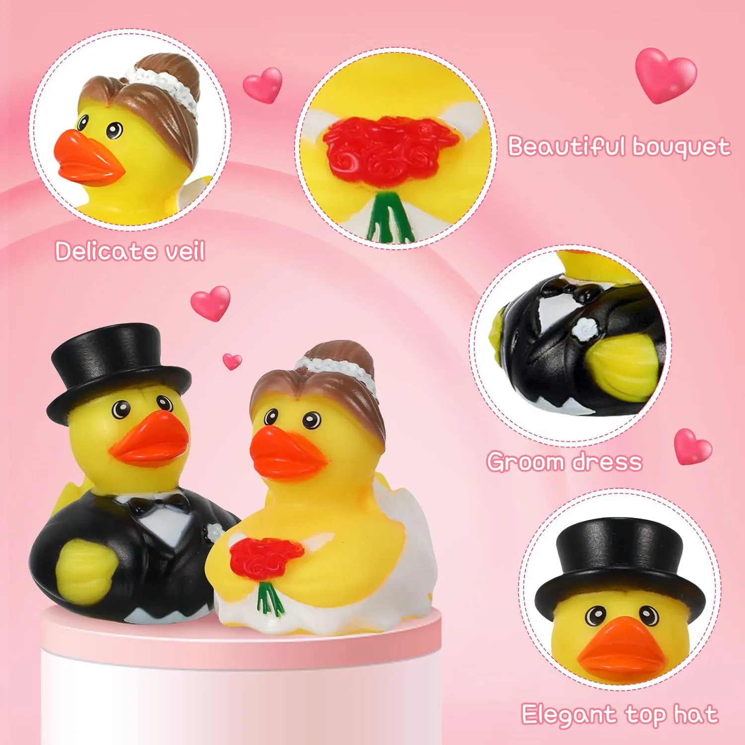 Jerify 12 Pcs Bride Groom Duck Bath Toy 2.5 Inch Wedding Rubber Duck Marriage Mini Ducks for Ceremony Baby Bridal Shower Gift Souvenir