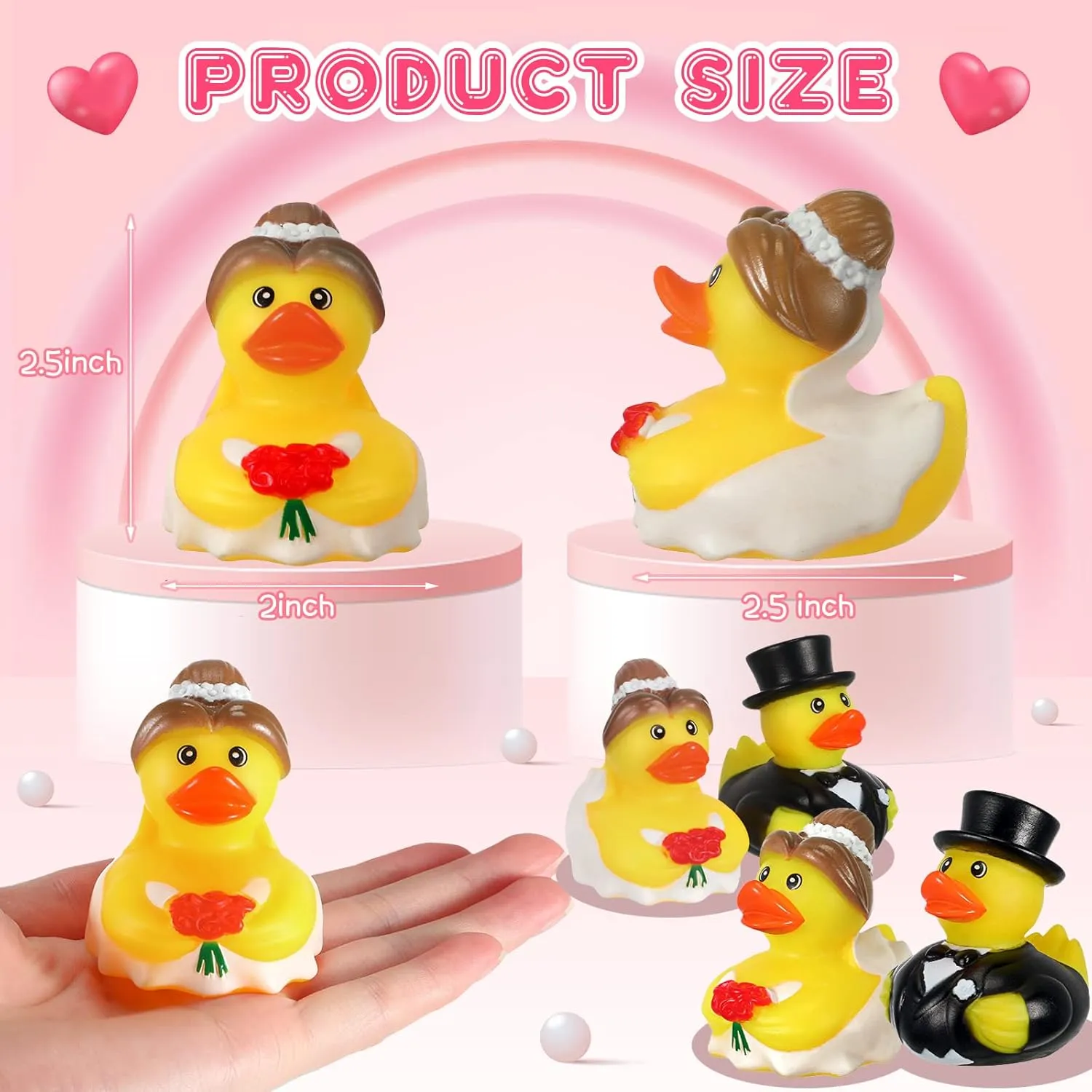 Jerify 12 Pcs Bride Groom Duck Bath Toy 2.5 Inch Wedding Rubber Duck Marriage Mini Ducks for Ceremony Baby Bridal Shower Gift Souvenir