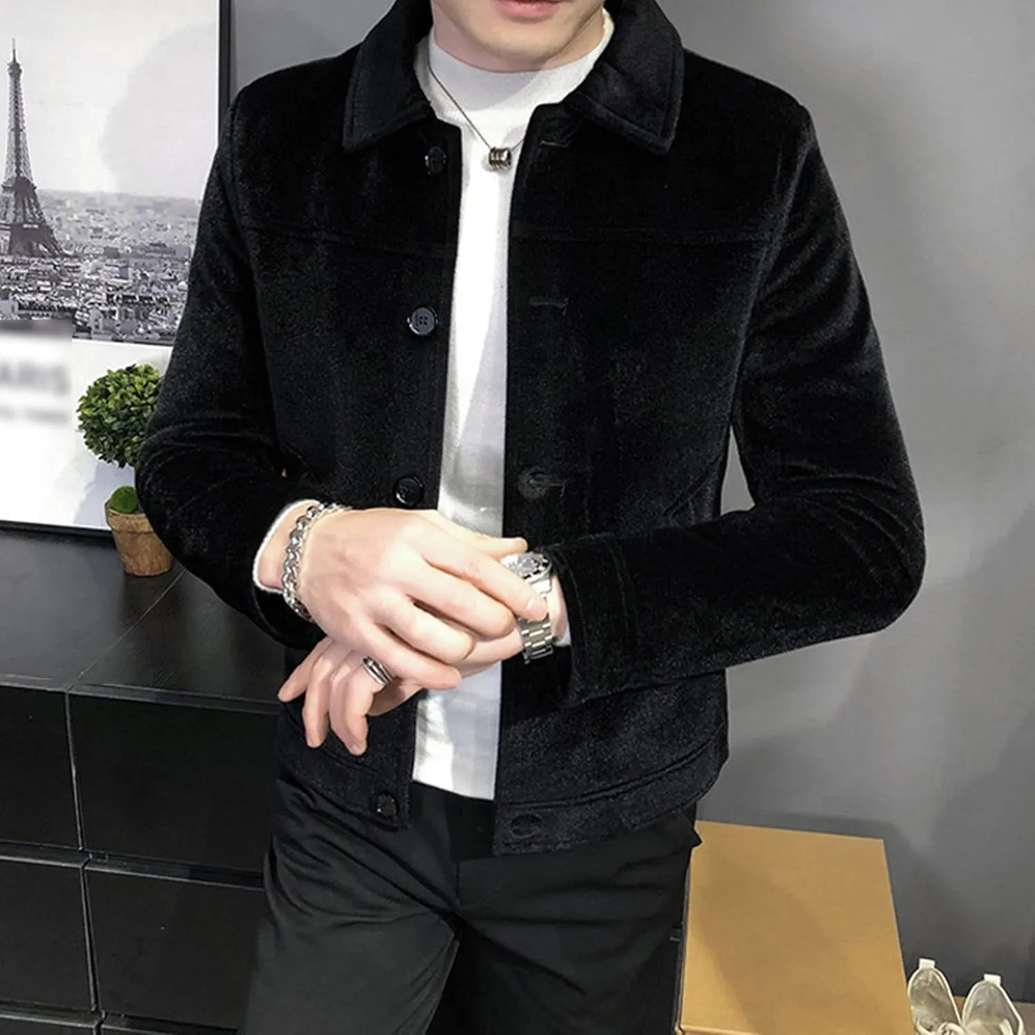 JEShifangjiusu Men'S Classic Notched Collar Casual Double Breasted Wool Blend Pea Coat Business Down Jacket Trench Topcoat