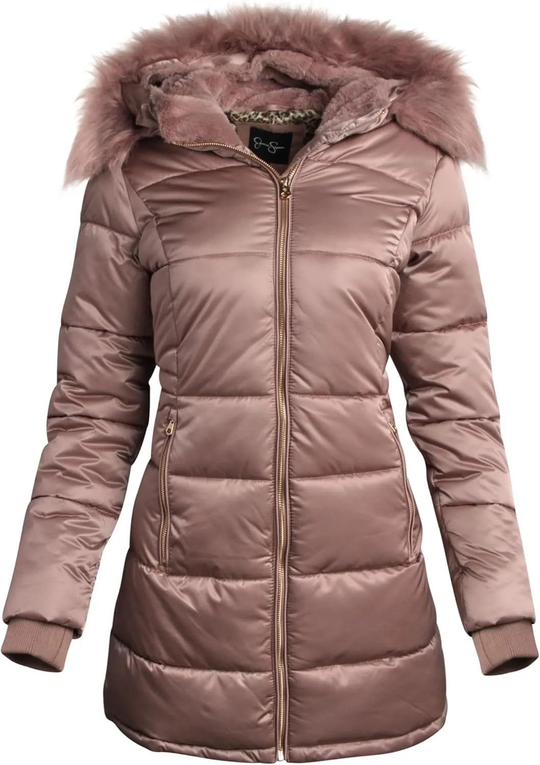 Jessica Simpson Women's Long Puffer Jacket - Quilted Winter Coat with Faux Fur Trim Hood - Insulated Coat for Women (S-XL)