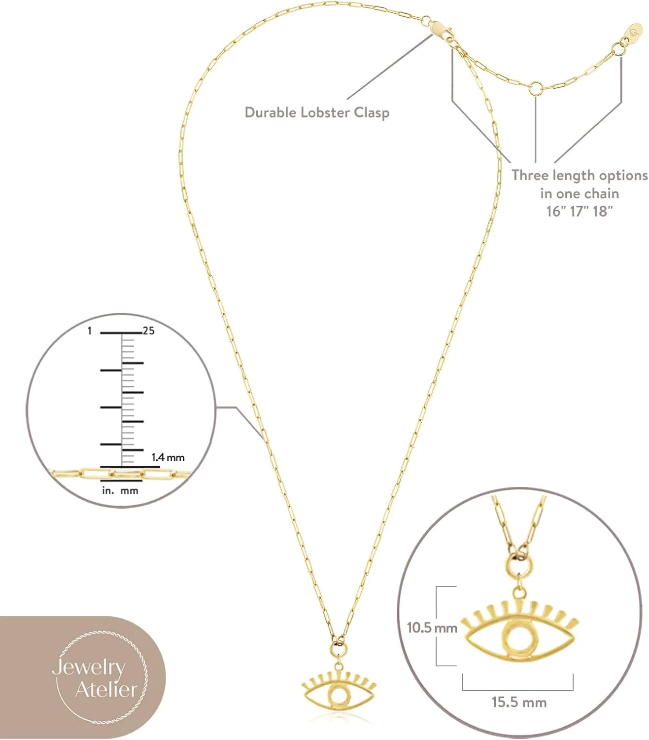 Jewelry Atelier Gold Filled Pendant Necklace Collection - 14K Yellow Gold Filled Pendant Necklace with Solid Clip Chain for Women (Different Sizes and Styles with Extension/Adjustable Chain)