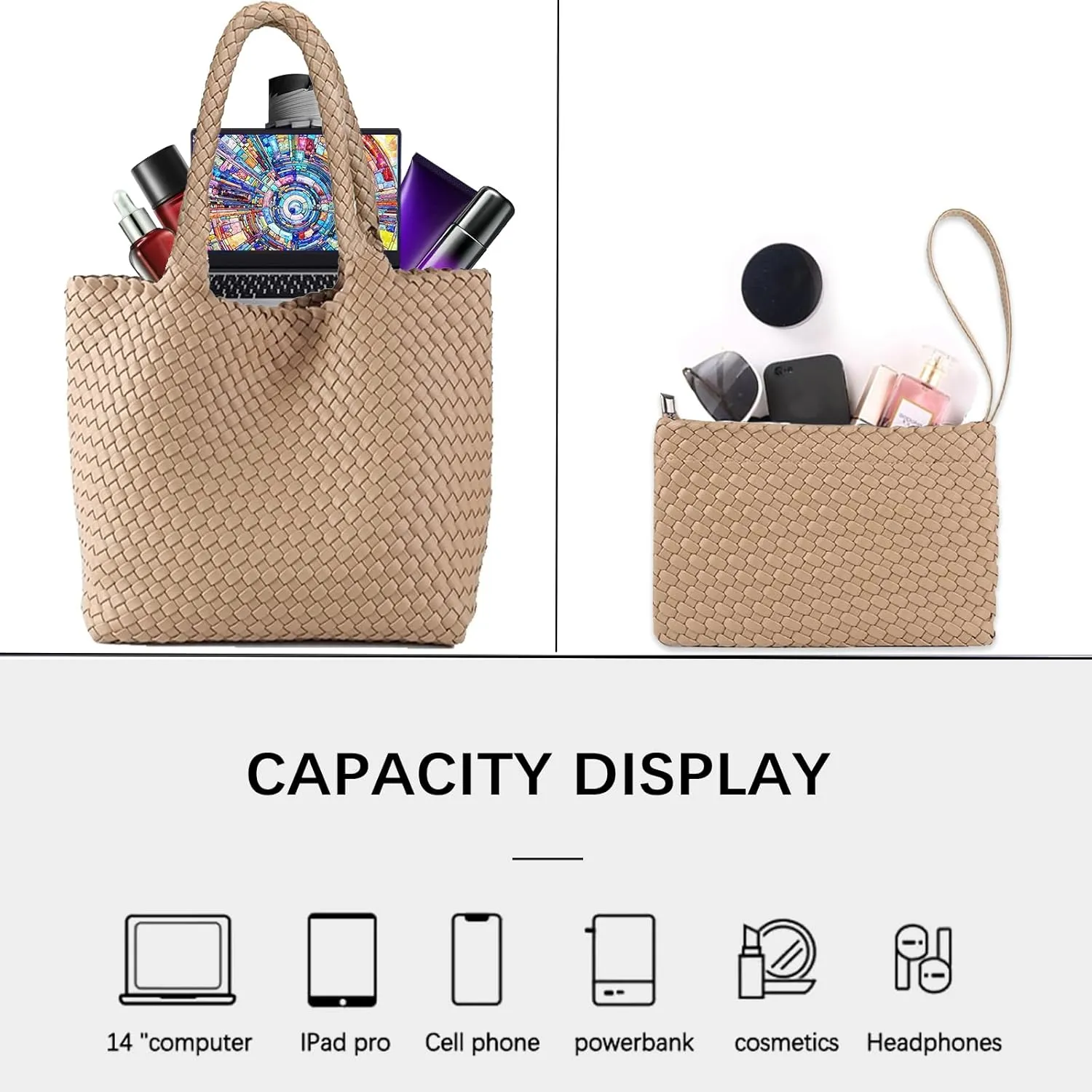 JINMANXUE Fashion Woven Bag Shopper Bag Travel Handbags and Purses Women Tote Bag Large Capacity Shoulder Bags